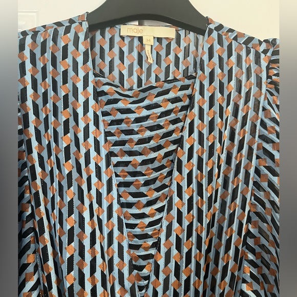 MAJE Richelane Shirred Printed Metallic Jacquard Maxi Dress - Blue - Picture 5 of 7